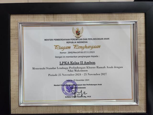 Penghargaan LPKA Ambon. Ramah Anak 2